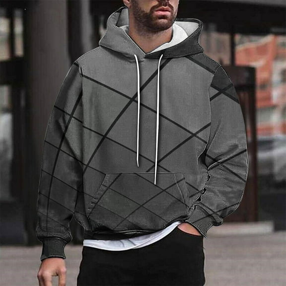 Mens Pullover Hoodies Sweatshirts Big & Tall M-4X Plus Size Long Sleeve Tops with Pocket Casual Basic Loose Argyle Printed Comfort Hoodie