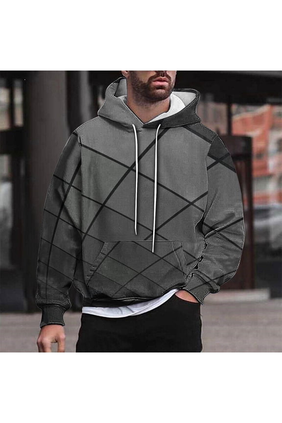 Mens Pullover Hoodies Sweatshirts Big & Tall M-4X Plus Size Long Sleeve Tops with Pocket Casual Basic Loose Argyle Printed Comfort Hoodie