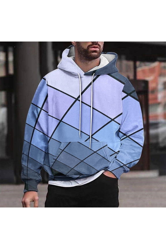 Mens Pullover Hoodies Sweatshirts Big & Tall M-4X Plus Size Long Sleeve Tops with Pocket Casual Basic Loose Argyle Printed Comfort Hoodie
