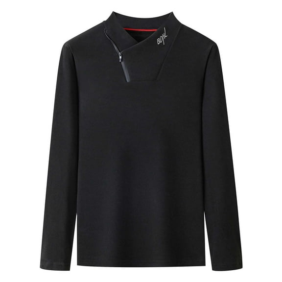 Mens Pullover Long Sleeve V Neck Embroidered Thermal Base Layer Inner Mens Rugby Shirt,Black,M