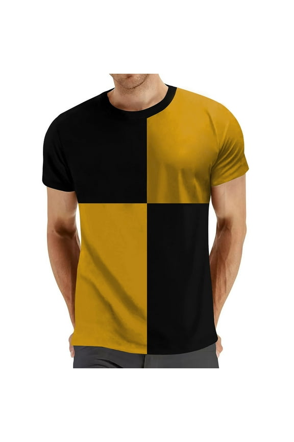 Mens Pullover Pure Color O Neck Splicing Short Sleeve Mens Knit Tops,Yellow,3XL