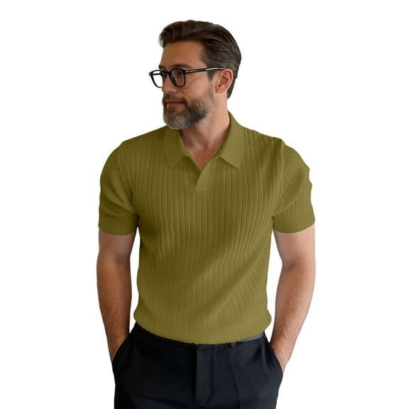 Mens Pullover Short Sleeve Ribbed Texture Collar Sweater Mens Summer Tops,Army Green,3XL