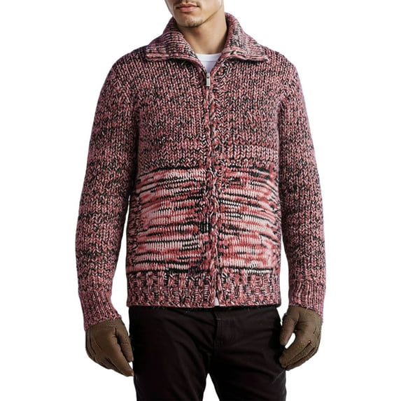 Mens Pullover Sweater Casual V Neck Color Block Shirts Breathable Festival Holiday Winter Clothes with Buttons, Red, Size M