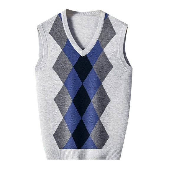Mens Pullover Sweater Fashion Knitted Vest V Neck Color Blocked Mens Warm Clothes,White,XL