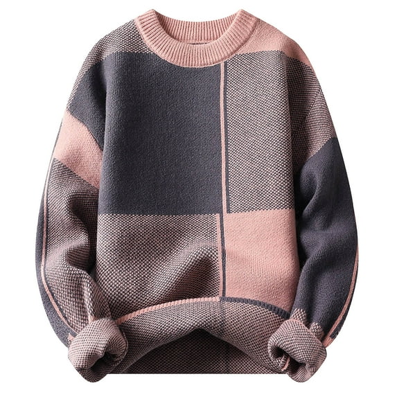 Mens Pullover Sweater Fashion Thickened Long Sleeve Knitted Mens Outdoor Clothing,Pink,L/170