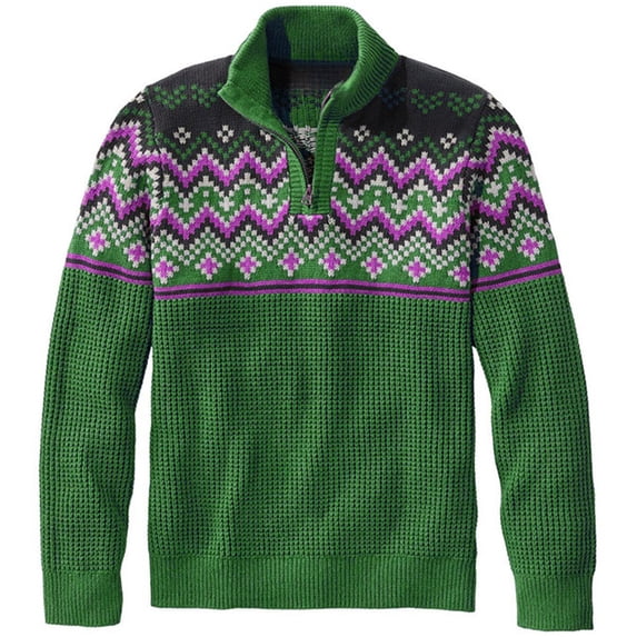 Mens Pullover Sweater Full Zip Color Block Shirts Comfortable Dailywear Men's Fashion with Zipper, Green, Size XXXL
