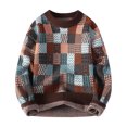 thumbnail image 1 of Mens Pullover Sweater Lightweight Patchwork Tops Button Down Festival Holiday Men's Fashion Big and Tall, Coffee, Size XL, 1 of 7