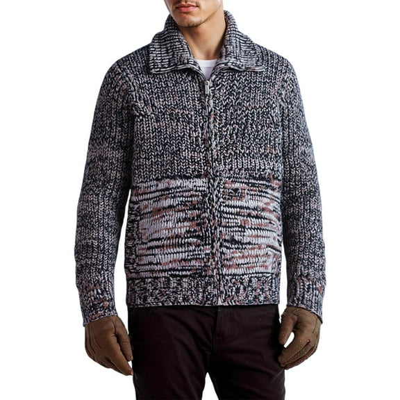 Mens Pullover Sweater Quarter Zip Funny Print Tops Winter Warm Outerwear Winter Clothes with Zipper, Black, Size L