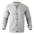 thumbnail image 1 of Mens Pullover Sweater Solid Color Jacquard Button Up Knit V Neck Comfortable Mens Casual Sweaters,Grey,XL, 1 of 2