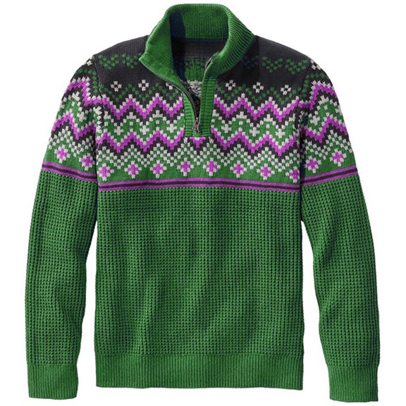 Mens Pullover Sweater Stripes Patchwork Tops Soft Comfy Outerwear Winter Clothes with Pockets, Green, Size XL