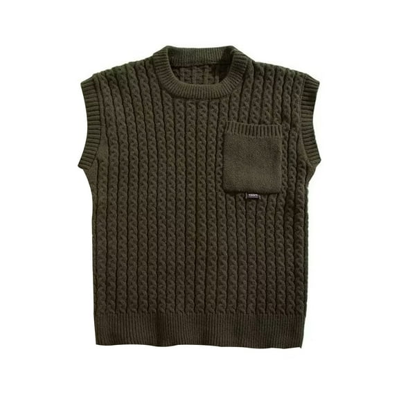 Mens Pullover Sweater Vest Solid Color Vintage Sleeveless Knit Crew Neck Chest Pocket Mens Casual Tops,Green,XL