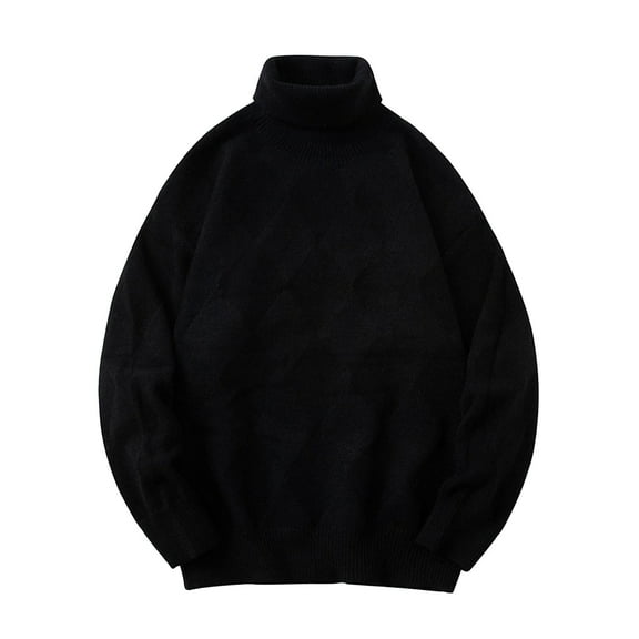 Mens Pullover Sweaters Casual Long Sleeve Turtleneck Soft Sweater Trendy Solid Checked Comfort Chunky Knitted Loose Basic Sweatshirts