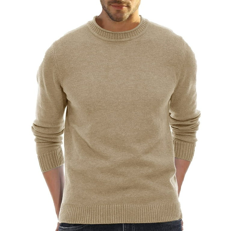Mens Pullover Sweaters Men Winter Solid Color Pleated Loose Comfortable Warm Round Neck Long Sleeve Sweater Color Khaki Size XL Walmart