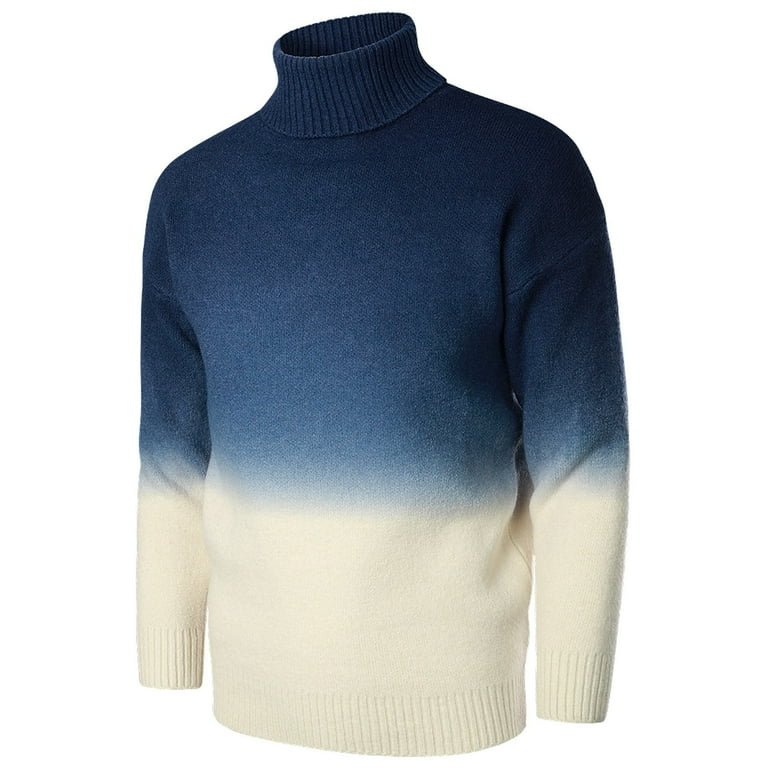 Mens Pullover Sweaters Mens Knitted Wool Turtleneck Gradient Sweater Jacket Top Color Dark Blue Size XXL Walmart