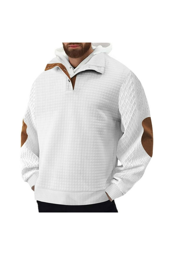 Mens Pullover Sweatshirt Casual Sevevn Quilted Sweatshirts for Men Quarter Button Pullover Sweatshirt Stand Collar Outdoor with Pockets