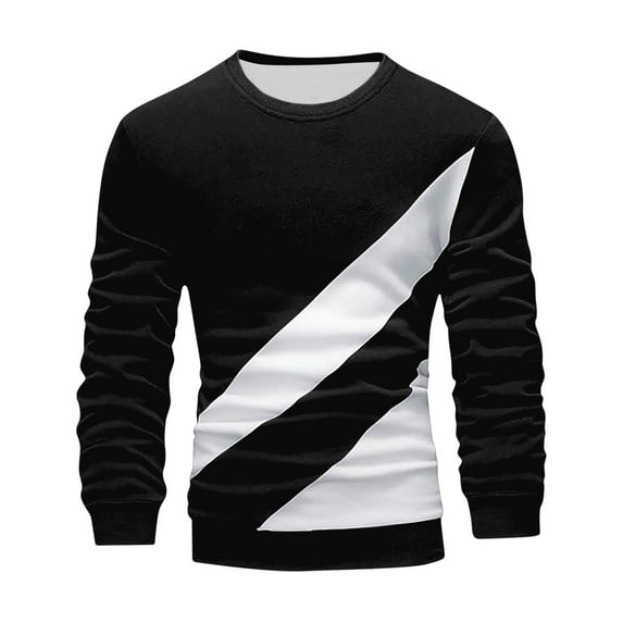 Mens Pullover Tops Color Blocked Solid Long Sleeve Round Neck Mens Sweaters,Black,L