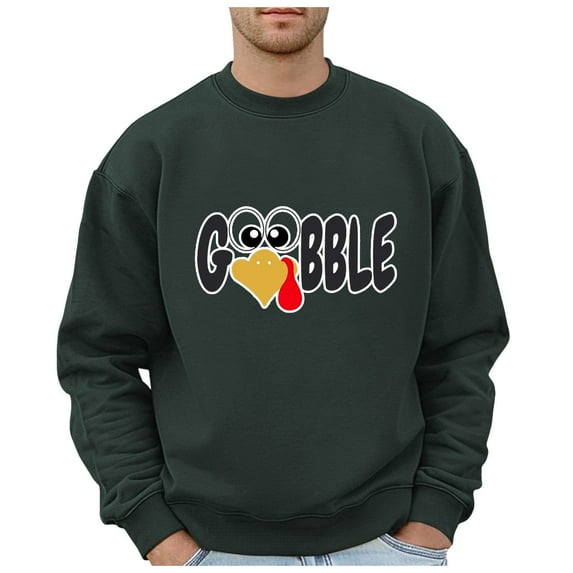Mens Pullover Tops Thanksgiving Printed Solid Color Crew Neck Mens Casual Clothing,Dark Green,S