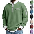 thumbnail image 1 of Mens Pullover Waffle Knit Quarter Zip Stand Collar Long Sleeve with Zipper Pockets Casual Tops, 1 of 8