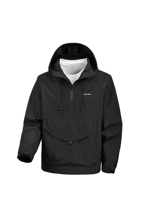 Mens Pullover Windbreaker Jacket Waterproof Hooded Anorak Rain Coat Lightweight Outdoor Hiking Travel Shell Black S