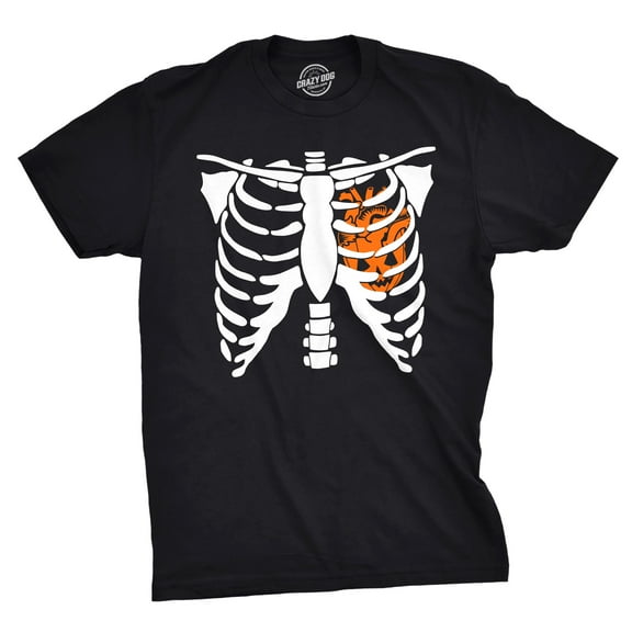 Mens Pumpkin Heart Skeleton Rib Cage Tee Funny Halloween Jack-O-Lantern Tee Graphic Tees