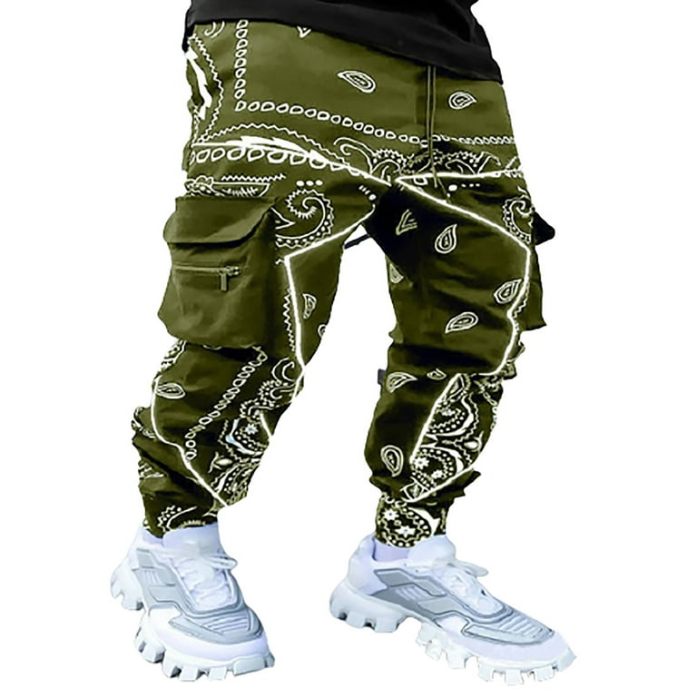 Men Fleece Lined Baggy Cargo Pants Wide Legs Trousers Hip Hop Loose Thick  Casual