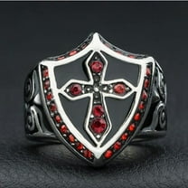 Mens Punk Domineering Alloy Jesus Red Diamond Cross Ring, Electroplated, Individually Packed, Unisex Style