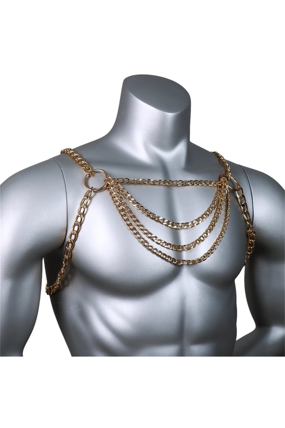 Mens Punk Metal Alloy Half Harness Chest Chain Cage Body Jewelry Necklace Clubwear Costume Lingerie