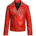thumbnail image 1 of Mens Punk Studded Red Biker Real Leather Gothic Jacket For Halloween, 1 of 2
