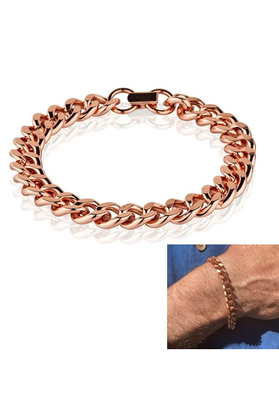 Mens Pure Copper Cuban Heavy Link Bracelet Wide Jewelry Cuff Chain Curb 8.5-Inch