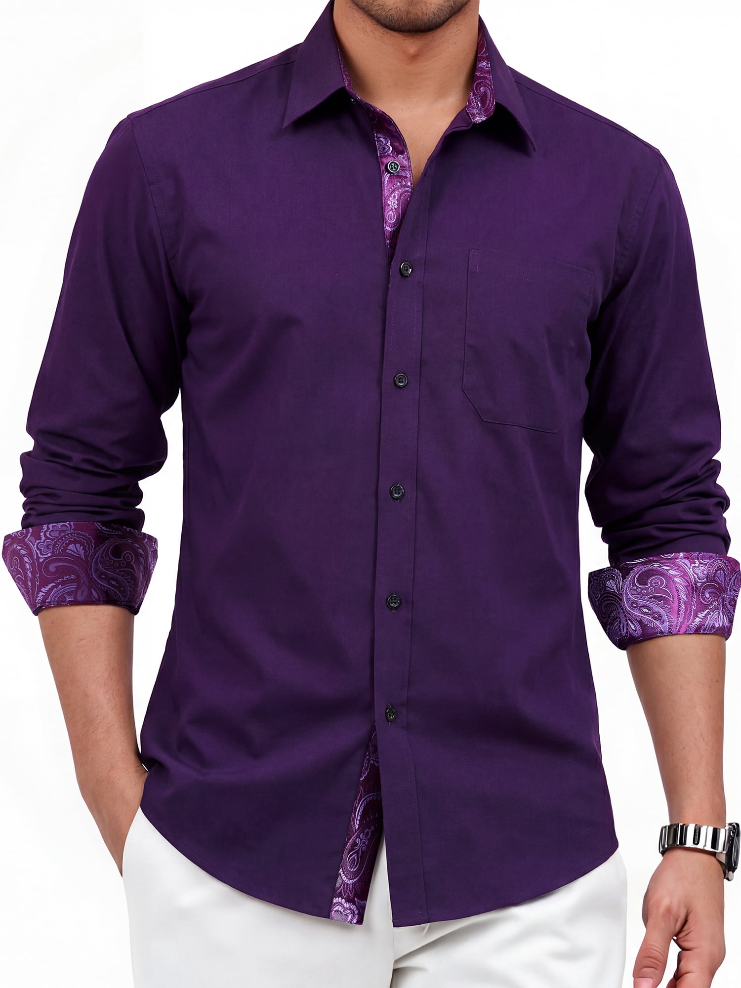mens plum dress shirt Purple EU Linen | Premium Men's Shirt in USA The button Barry. Wang Blue Purple Paisley