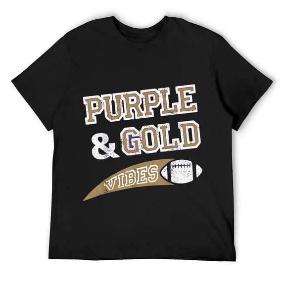 Mens Purple & Gold Vibes Football Team Fan T-Shirt Black