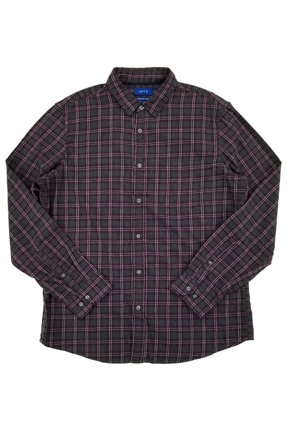 Mens Purple & Gray Plaid Long Sleeve Flannel Shirt XX-Large