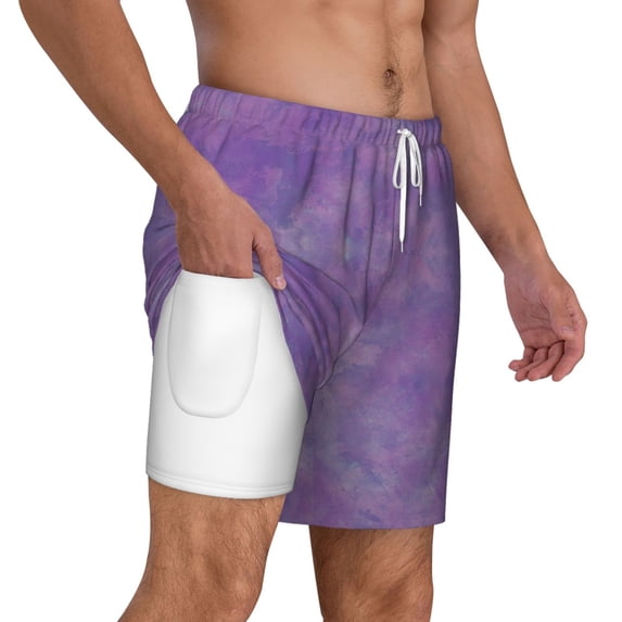 Mens Purple Paint 2 in 1 Quick Dry Swim Trunks with Compression Liner Beach Shorts