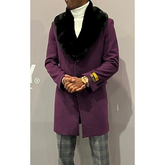Mens Purple Wool Car Coat Overcoat Car-Coat Alberto IS