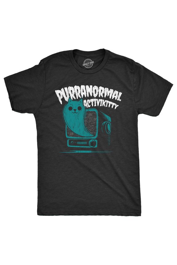 Mens Purranormal Activikitty T Shirt Funny Spooky Halloween Ghost Kitten Lovers Joke Tee for Guys Graphic Tees