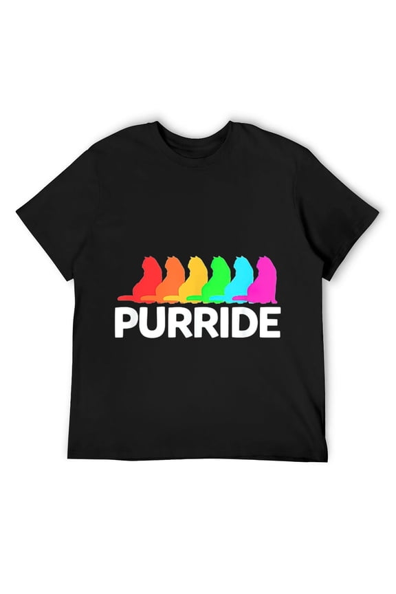 Mens Purride LGBT Rainbow Gay Lesbian Bisexual Transgender Cat T-Shirt Black