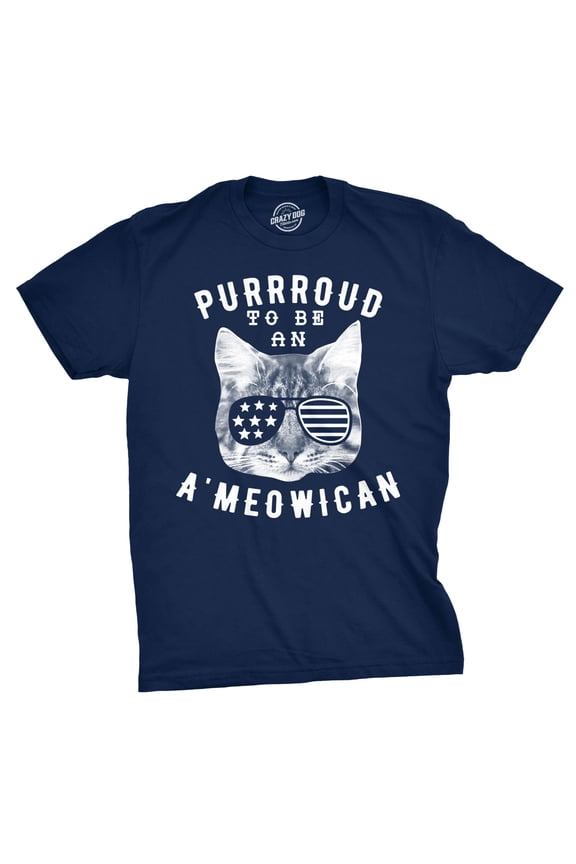 Mens Purroud to Be An Ameowican T Shirt Funny 4th Of July Cat Tee for Guys Graphic Tees