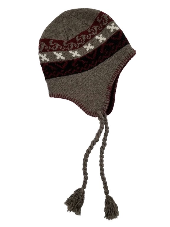 Mens Putty Gray Eco Raggs Peruvian Style Wool Blend Trapper Hat Fleece Lined