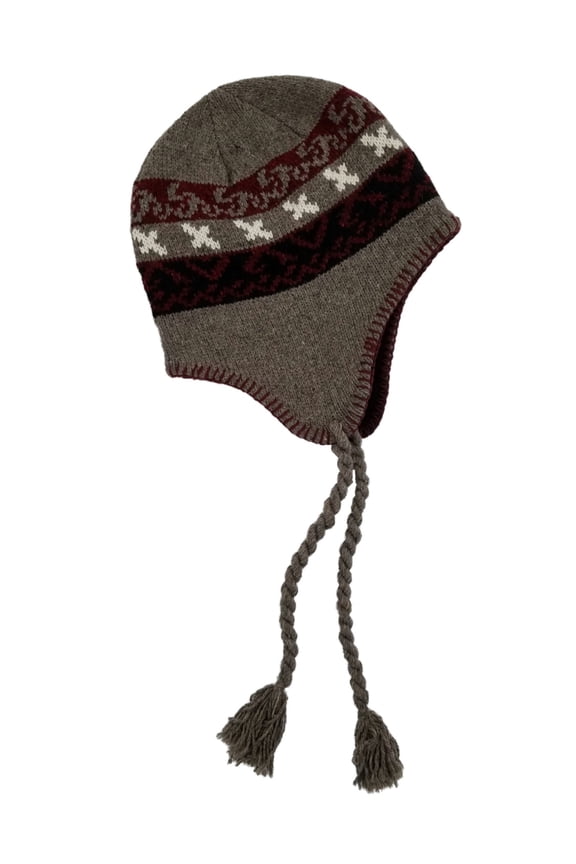 Mens Putty Gray Eco Raggs Peruvian Style Wool Blend Trapper Hat Fleece Lined