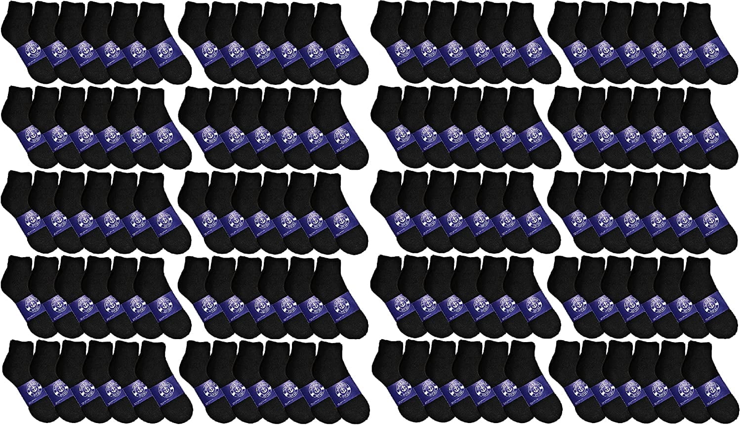 Mens Quarter Ankle Socks, Cotton, Ankle Sock, Donation Homeless, Lightweight Bulk Wholesale (120 Pairs Mens Black)