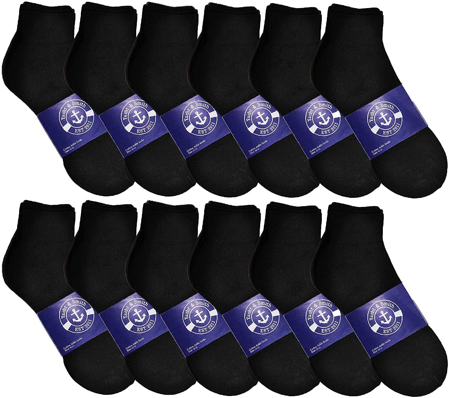 Mens Quarter Ankle Socks, Cotton, Cheap Value Ankle Sock, Donation Homeless, Lightweight Bulk (12 Pairs Mens Black)