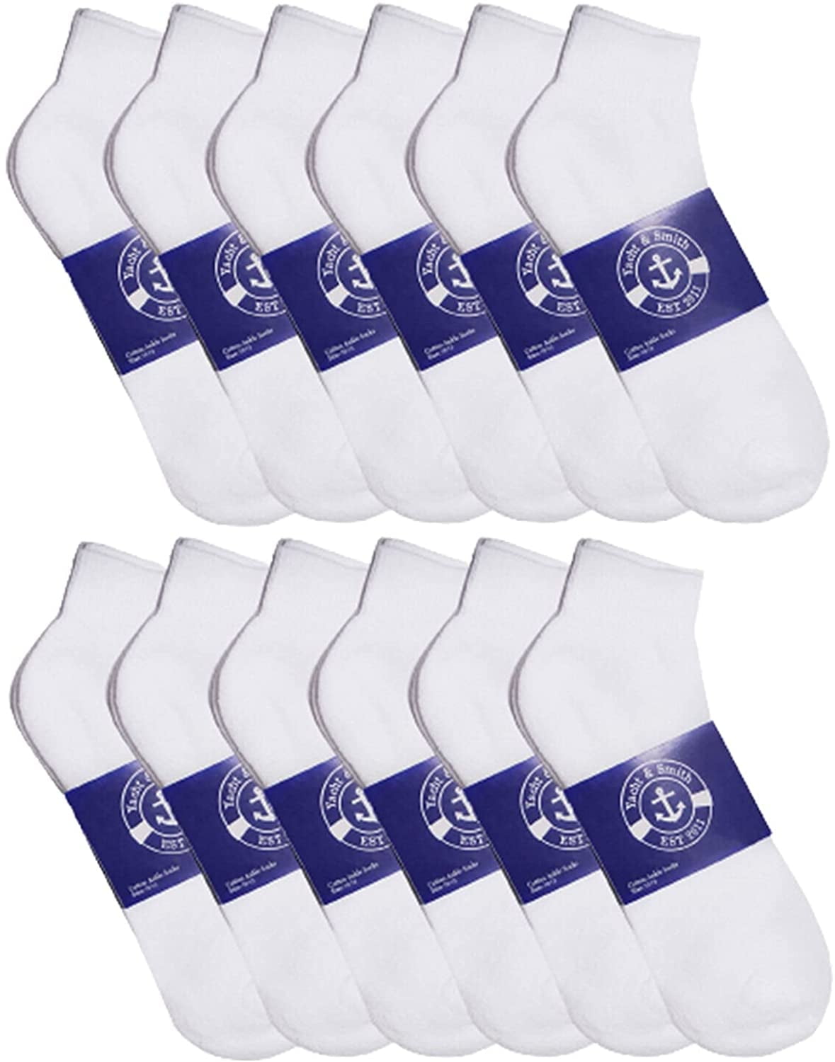 Mens Quarter Ankle Socks, Cotton, Cheap Value Ankle Sock, Donation Homeless, Lightweight Bulk (12 Pairs Mens White)