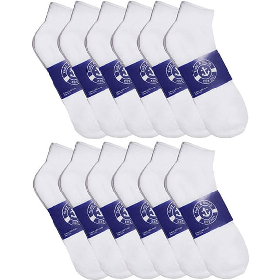 Mens Quarter Ankle Socks, Cotton, Cheap Value Ankle Sock, Donation Homeless, Lightweight Bulk (12 Pairs Mens White)