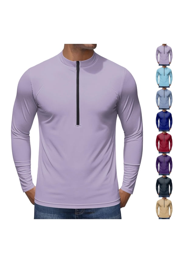 Mens Quarter Zip Cycling Jersey Long Sleeve Athletic Compression Running Shirt Sun Protection Dry Fit Gym Track Tee，M