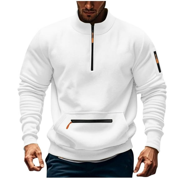 Mens Quarter Zip Fleece Pullover Mock Neck - Soft Long Sleeve Pocket Sweatshirt Casual Zip Up Tops