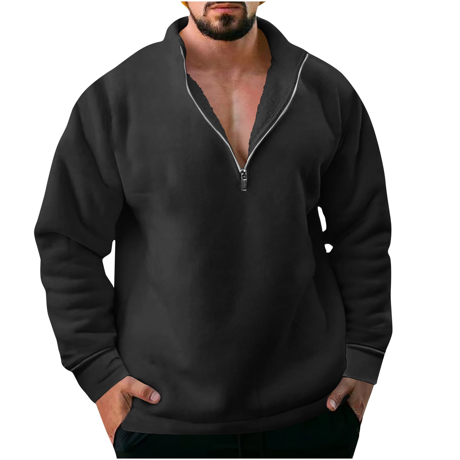 Mens Quarter Zip Fleece Pullover Sweaters Oversized Sweatshirt 1/4 Zip