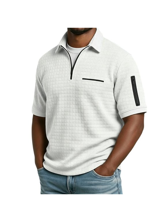 Mens Quarter Zip Golf Shirts Casual Short Sleeve Waffle Pullover Top Summer Lightweight Outdoor Sport Shirt