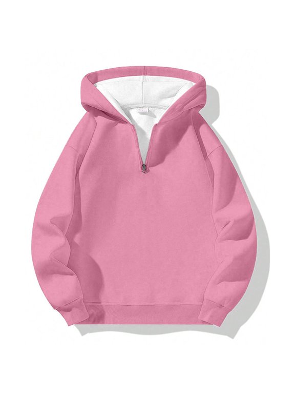 Mens Quarter Zip Hoodie Raglan Long Sleeve Sweatshirts Ribbed Kangaroo Pocket Solid Hooded Pullover Top Pink XXL