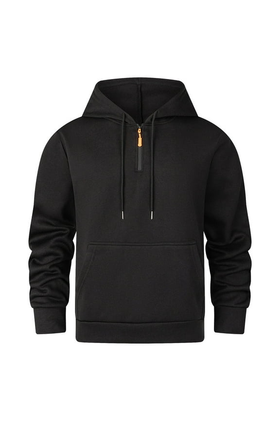 Mens Quarter Zip Hoodies 1/4 Zipper Hooded with Multi Pockets Long Sleeve Military Tactical Sweatshirts Pullover Tops Black S