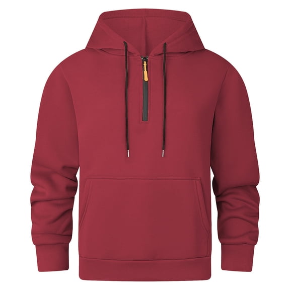 Mens Quarter Zip Hoodies 1/4 Zipper Hooded with Multi Pockets Long Sleeve Military Tactical Sweatshirts Pullover Tops Wine M